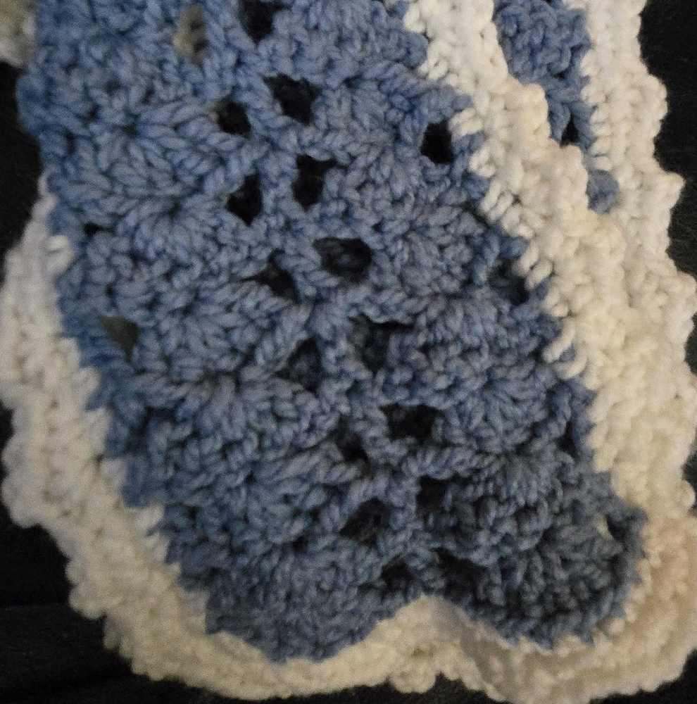 Homemade Artisan Blue & White Crochet Scarf 60" - Picture 3 of 6